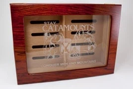 Glass Humidor laser engraved, laser marked or laser etched for promotional products by Accubeam laser Marking in Florida.