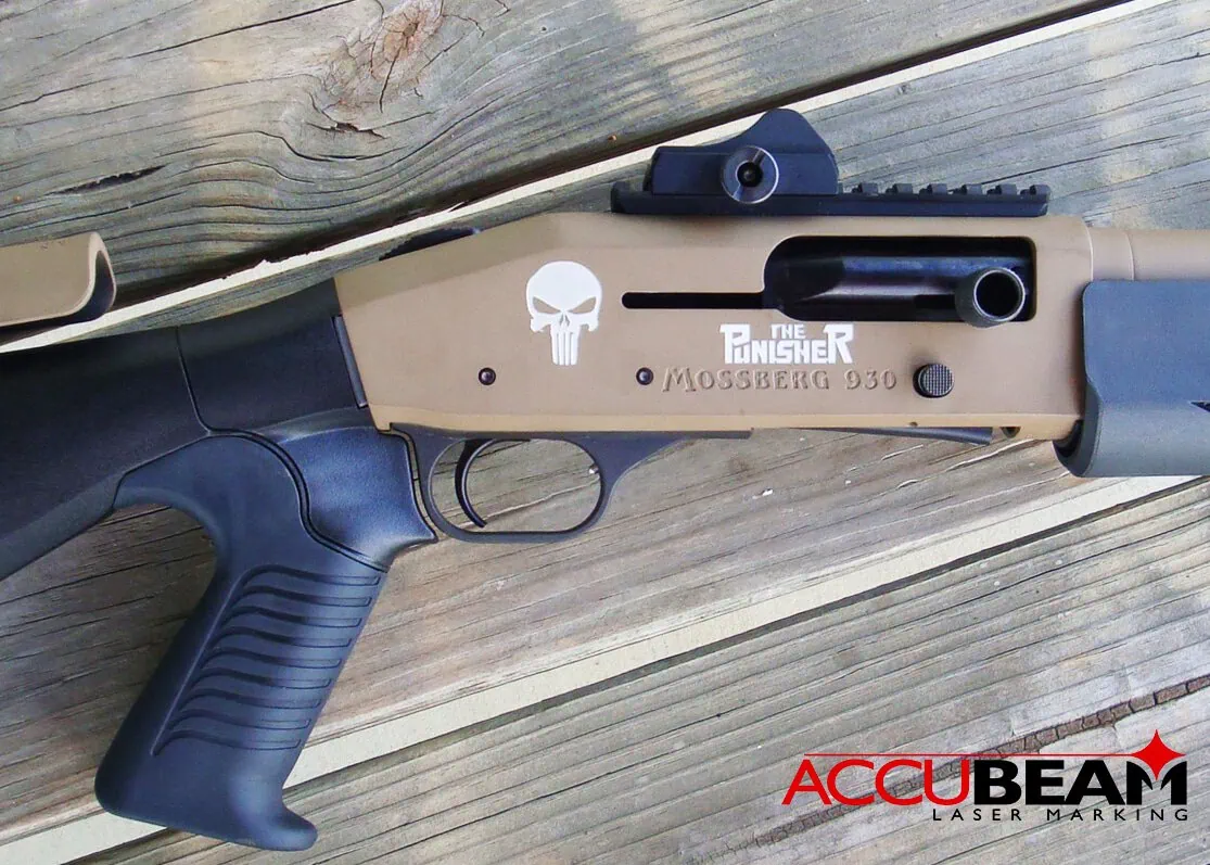 Laser Engraved Cerakote Shotgun with Punisher Logo and Skull