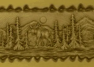 3D laser engraved bear and moose on brass metal