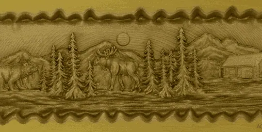3D laser engraved bear and moose on brass metal